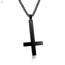 Black Stainless Steel Inverted Cross Pendant Necklace